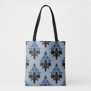 Blue and Black Classic Damask style  Tote Bag