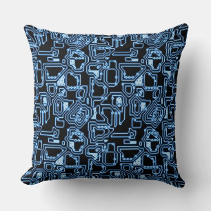 Blue and Black Computer Circuits Throw Pillow
