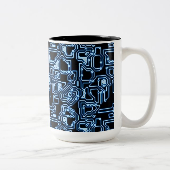 Blue and Black Computer Circuits Two-Tone Coffee Mug (Right)