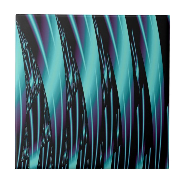 Blue and Black Contemporary Abstract Ceramic Tile (Front)