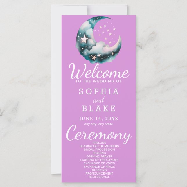 Blue and Black Crescent Moon Wedding Program (Front)