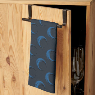 Blue and Black Crescent Moons Pattern Halloween Tea Towel