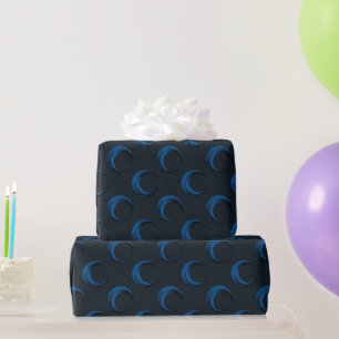 Blue and Black Crescent Moons Pattern Halloween Wrapping Paper