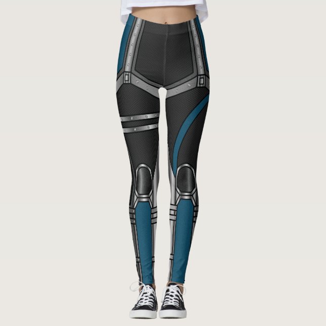 Blue And Black Cyborg Armour Look Leggings (Front)