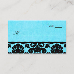 Blue and Black Damask Place Cards