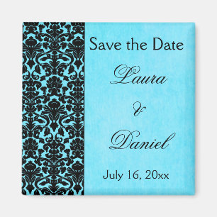 Blue and Black Damask Save the Date Magnet