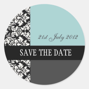 Blue and Black Damask Wedding Stickers