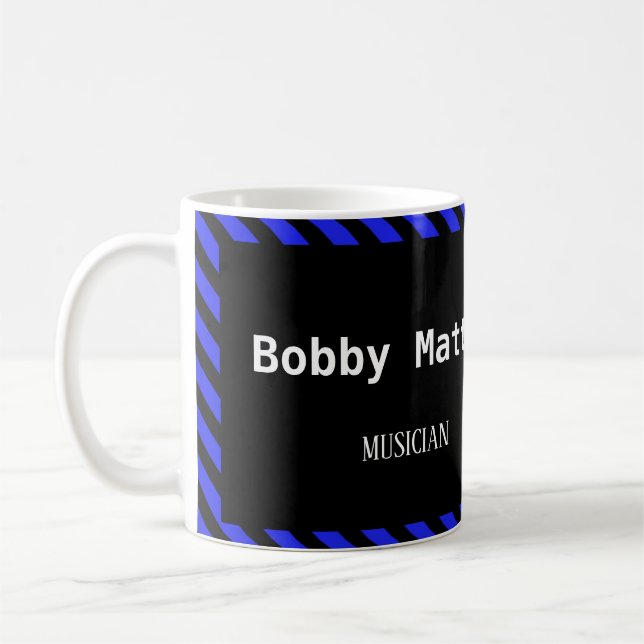 Blue and black diagonal stripes coffee mug (Left)