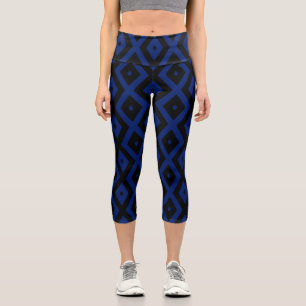 Blue and black diamond pattern capri leggings