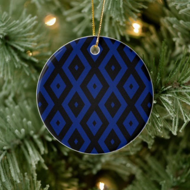 Blue and black diamond pattern ceramic tree decoration (Tree)