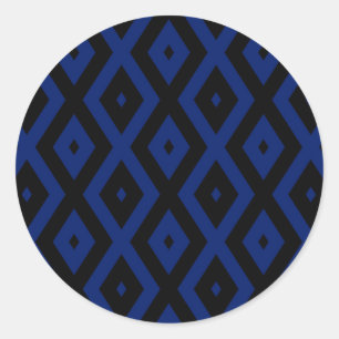 Blue and black diamond pattern classic round sticker