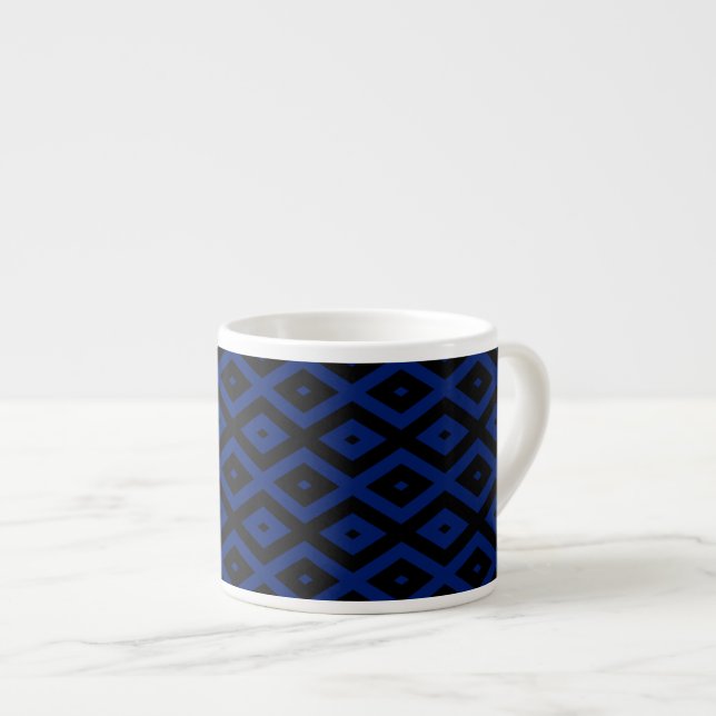 Blue and black diamond pattern espresso cup (Front Right)