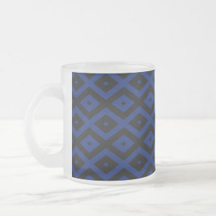 Blue and black diamond pattern frosted glass coffee mug