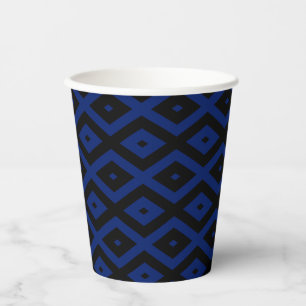 Blue and black diamond pattern paper cups