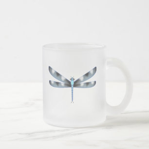 Blue and Black Dragonfly Drinkware Frosted Glass Coffee Mug