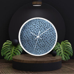 Blue and Black Fish Print Clock