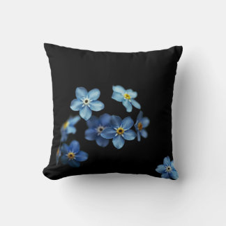 Blue and Black Floral Black Pillow