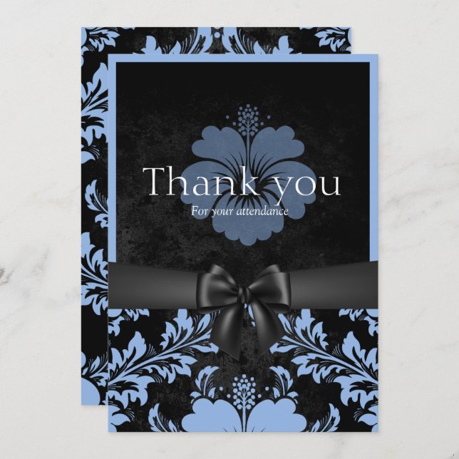 Blue and black floral thank you card (Front/Back)