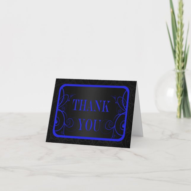 Blue and Black Frame Graduation Thank You Card (Front)