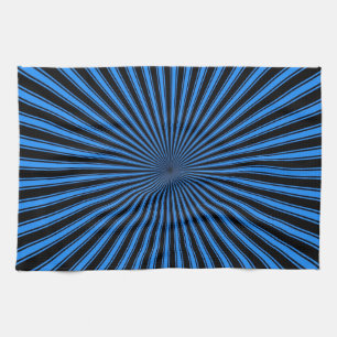 Blue and Black Funky Striped Abstract Art Tea Towel