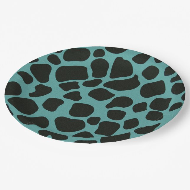 Blue and Black Giraffe Paper Plate (Angled)