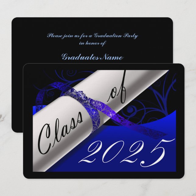 Blue and Black Graduation Party Invitation (Front/Back)