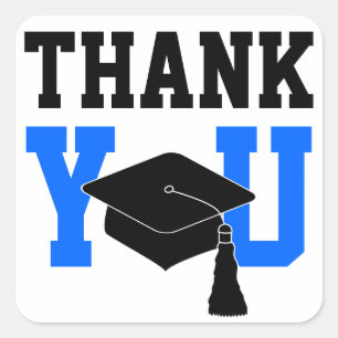 Blue and Black Graduation Thank You Square Sticker