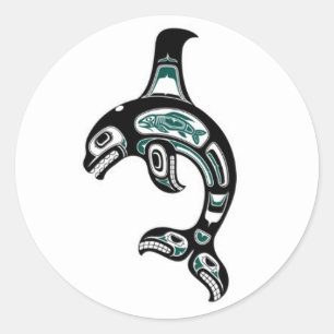 Blue and Black Haida Spirit Killer Whale Classic Round Sticker