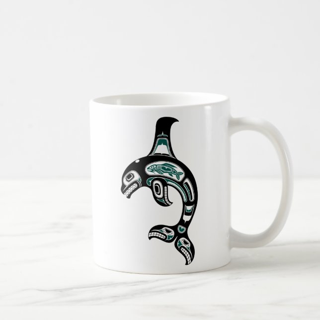 Blue and Black Haida Spirit Killer Whale Coffee Mug (Right)