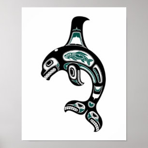 Blue and Black Haida Spirit Killer Whale Poster