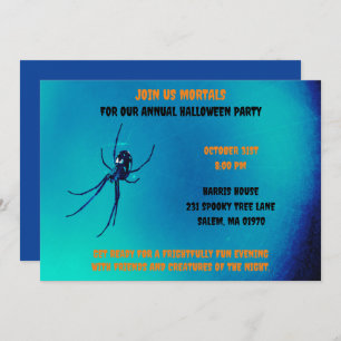 Blue and Black  Halloween Scary Black Spider  Invitation