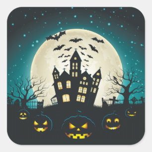 Blue and Black Halloween Square Sticker