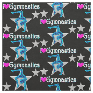 BLUE AND BLACK I LOVE GYMNASTICS FABRIC