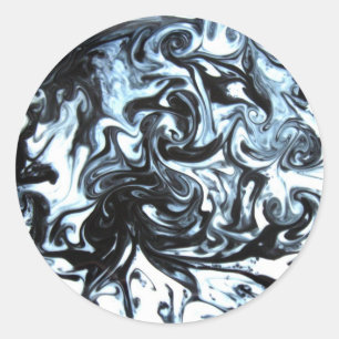 Blue and Black Ink Swirl Classic Round Sticker