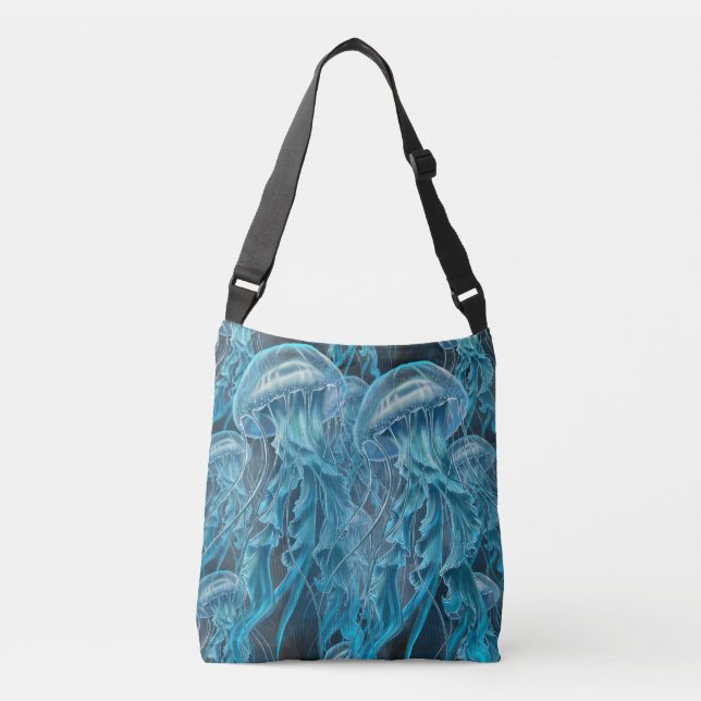 Blue and Black Jellyfish Crossbody Bag (Front)