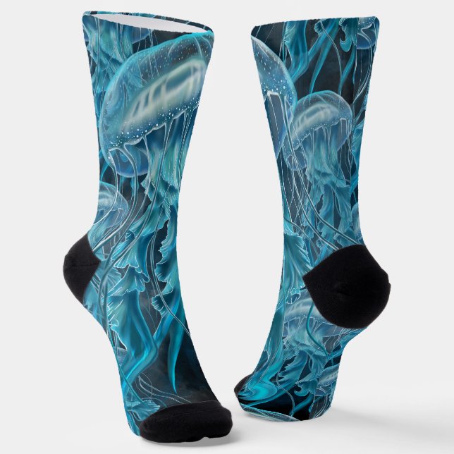 Blue and Black Jellyfish Socks (Angled)