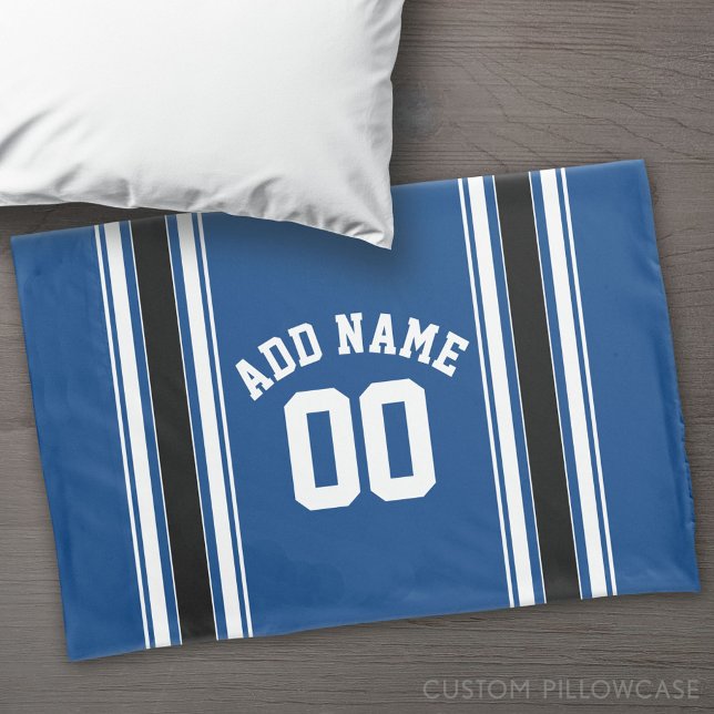 Blue and Black Jersey Stripes Custom Name Number Pillowcase (Custom Pillowcase)