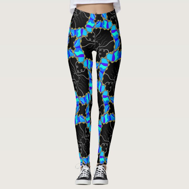 Blue and Black Jimette Design Leggings (Front)
