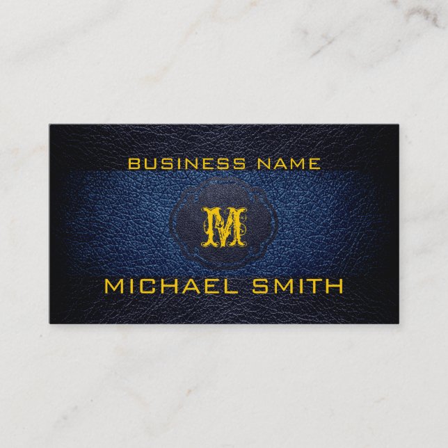 Blue and Black Leather Business Card (Front)