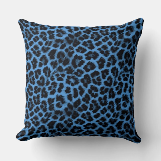 Blue and black leopard pattern cushion (Front)