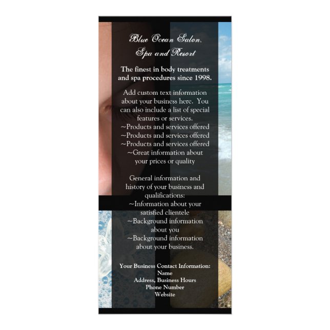 Blue and Black Luxury Spa Resort Theme Rack Card (Front)
