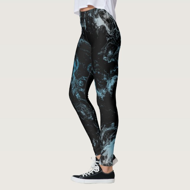 Blue and black marble Abstract Leggings (Left)
