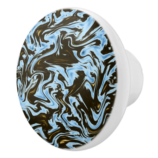 Blue And Black Marble Effect, Ceramic Knob (Right)