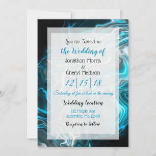 Blue and Black Marble Fluid Art Wedding Invitation