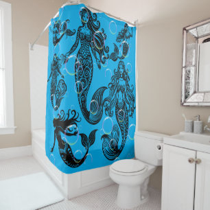 Blue and Black Mermaid Shower Curtain