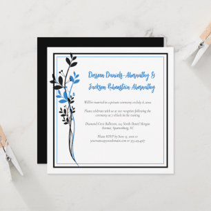 Blue and Black Modern Botanical Reception Only   Invitation