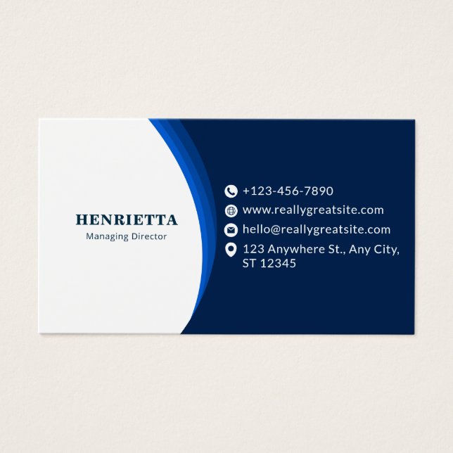 Blue and Black Modern Corporate Business Card (Front)