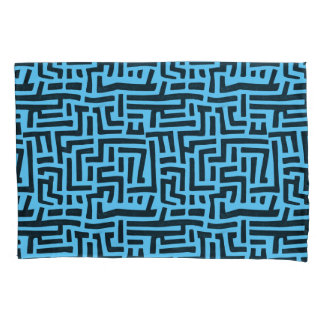 Blue And Black Motif | Geometric Maze Pattern Pillowcase