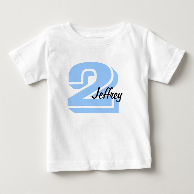 Blue and Black Name and Age T-shirt (Front)
