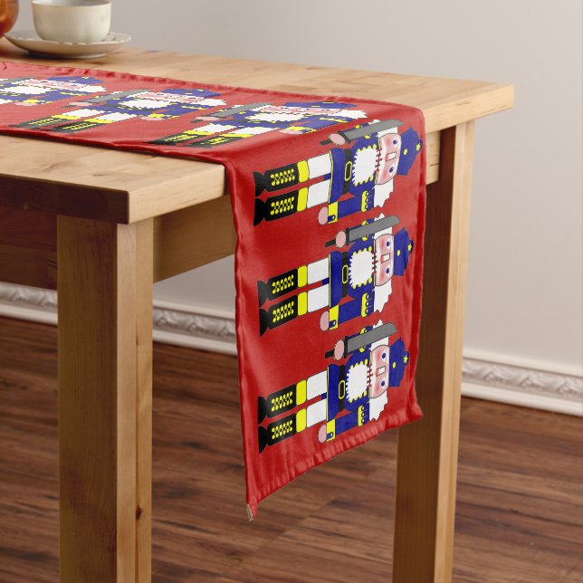 Blue and Black Nutcrackers Red Background Medium Table Runner (In Situ)